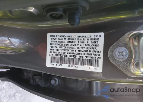 2014 Honda Civic Lx from USA, damaged, VIN 19XFB2F53EE028439
